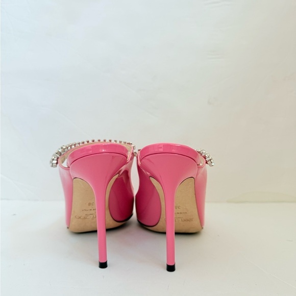 Jimmy Choo Candy Pink Patent Leather Bing 100 Crystal Embellished Mule pumps 38 - Picture 5 of 10
